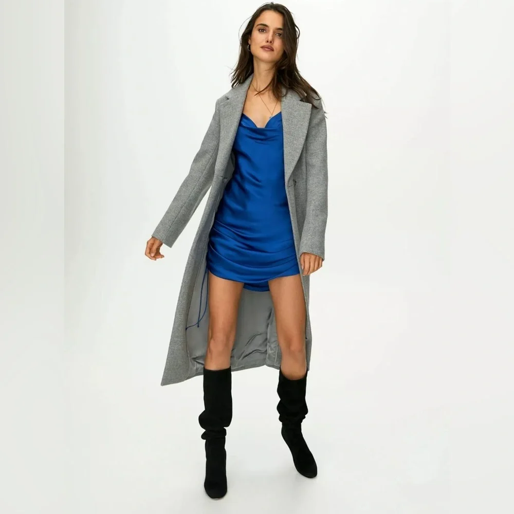 Aritzia Wilfred Only Ruched Slip Dress Adjustable Length Night bird Blue sz SML - Picture 4 of 10